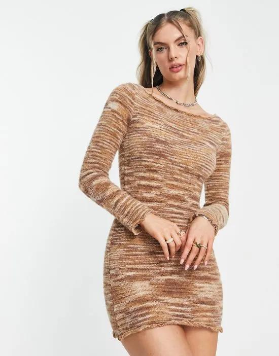 COLLUSION knit long sleeve dress in brown space dye