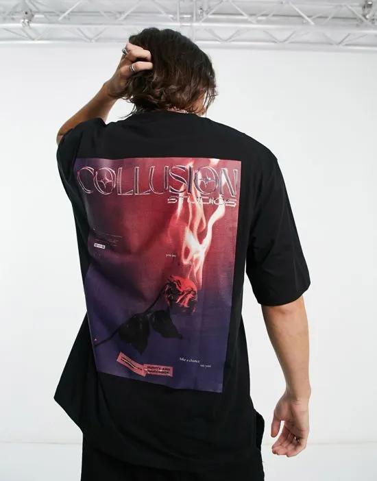 COLLUSION Magazine front print t-shirt in black