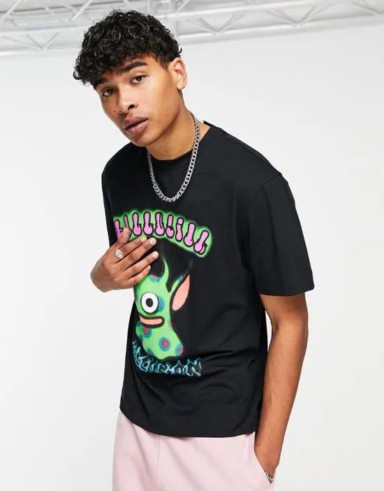 COLLUSION oversized t-shirt with alien print in black