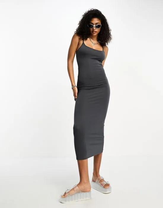 COLLUSION ring detail cami maxi dress in charcoal