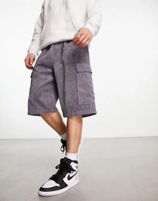 COLLUSION ultra baggy pull on cord skater short in gray