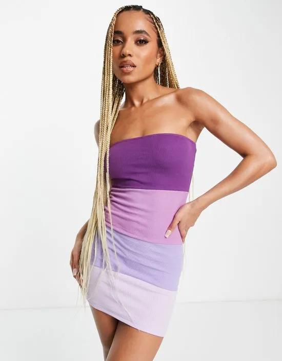 color block bandeau ribbed mini dress in lilac