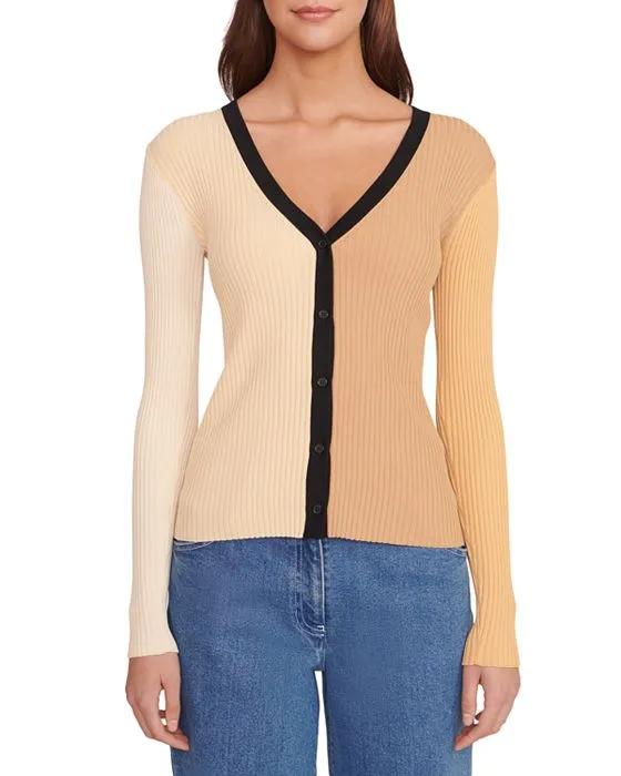 Color Block Ribbed Cardigan Sweater  