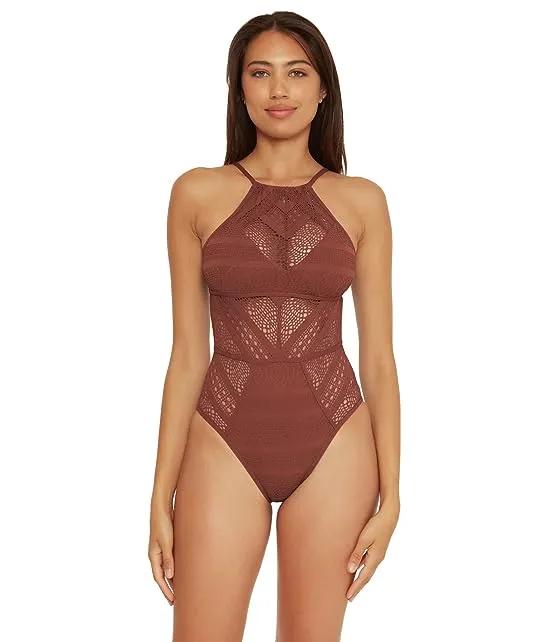 Color Play Crochet Avah High Neck One-Piece