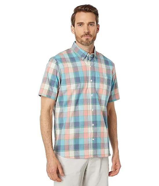 Comfort Stretch Chambray Shirt Short Sleeve Traditional Fit Plaid