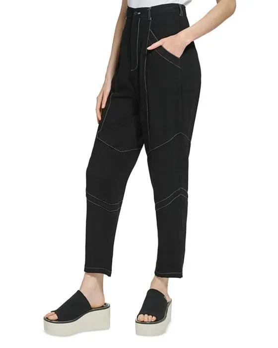 Contrast Stitch Ankle Pants