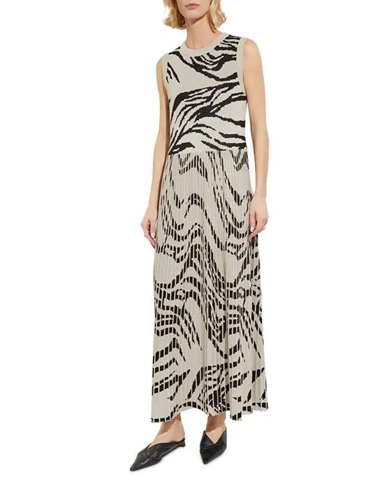 Contrast Zebra Pleated Soft Knit Maxi Dress