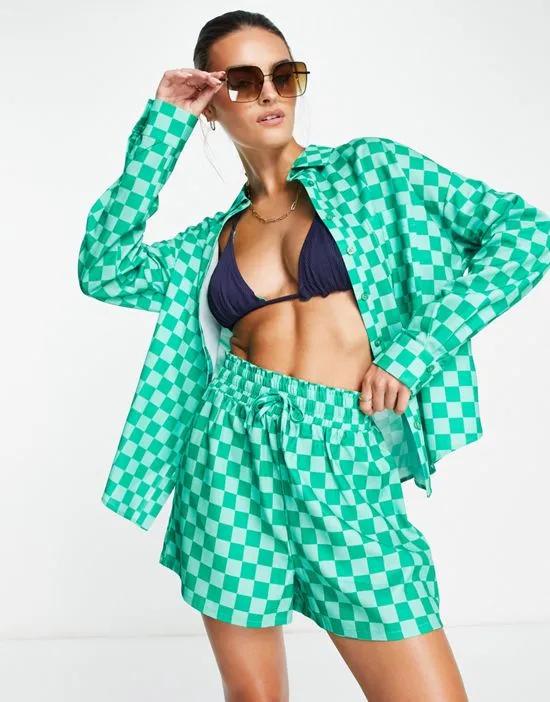 Corallia shorts in green checkerboard print - part of a set