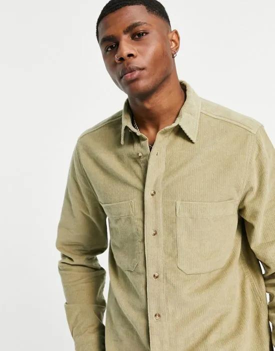 cord overshirt in light green