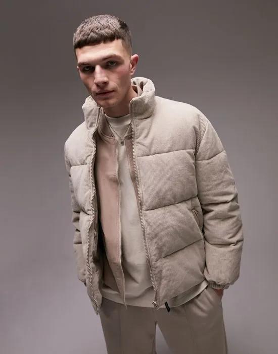 corduroy puffer in gray