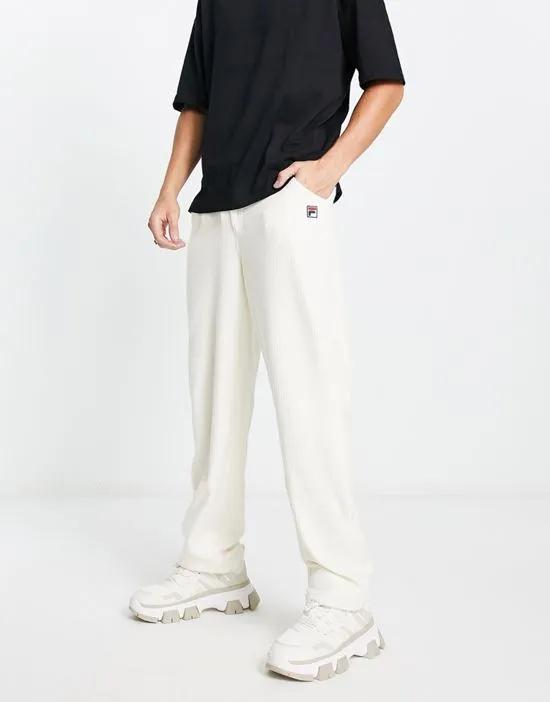 corduroy sweatpants with logo in ecru