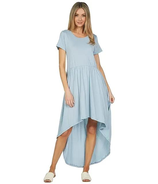 Cornelius Short Sleeve High-Low Cotton Shirring Dress