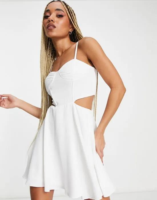 corset mini skater dress with cut outs in white