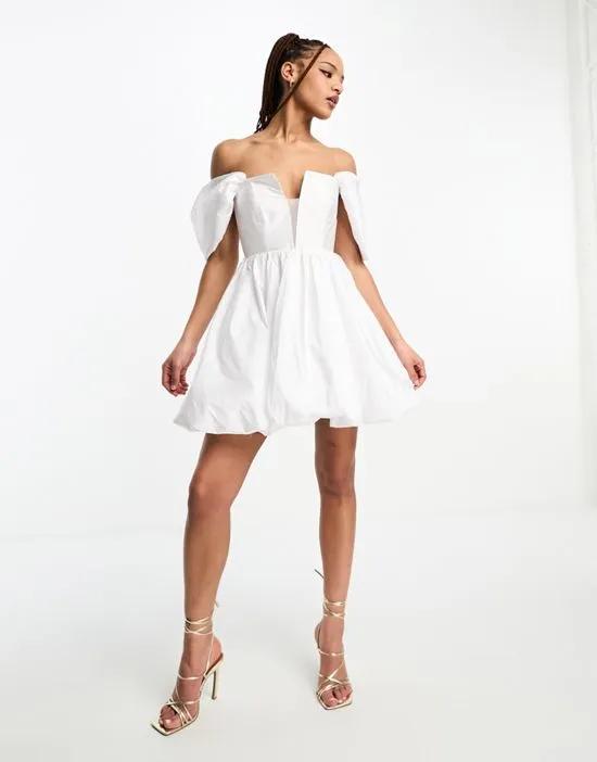 corset puff sleeve mini dress in white