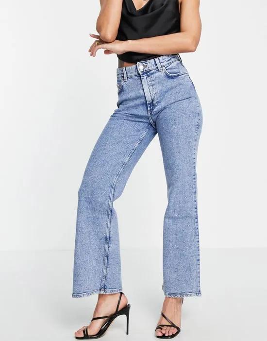 cotton blend flare jeans with studs in blue - MBLUE