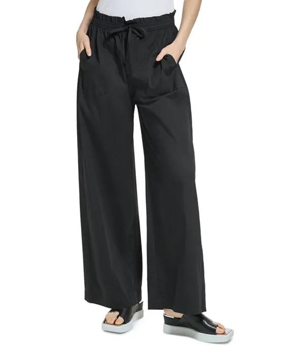 Cotton Blend Pull On Wide Leg Pants