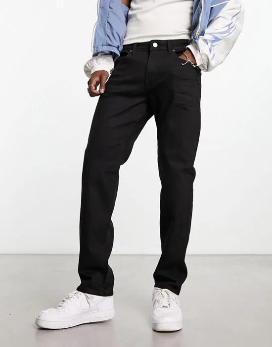 cotton blend straight fit jeans in black - BLACK