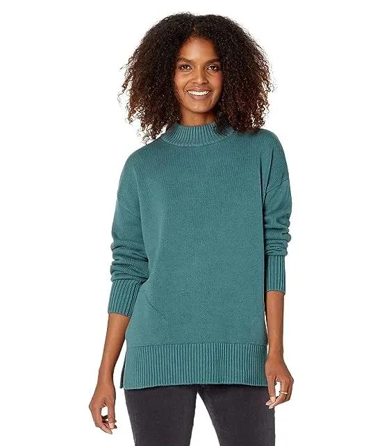 Cotton Cashmere Mock Neck Sweater with Side Pockets