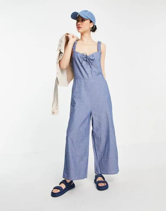 cotton chambray jumpsuit in blue