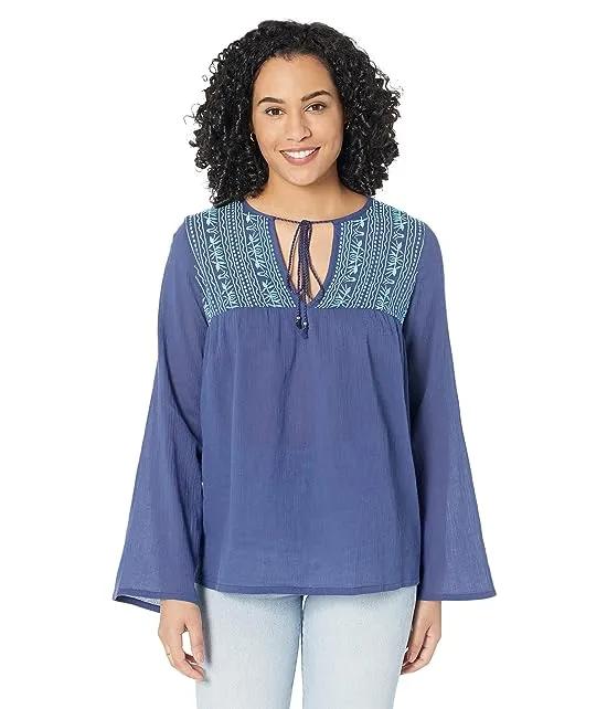 Cotton Crepe Embroidery Peasant Blouse