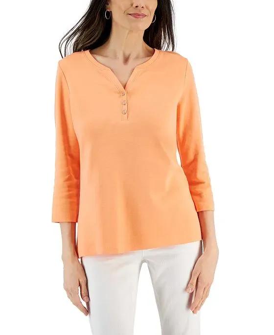 Cotton Henley V-Neck Top, Created for Macy's