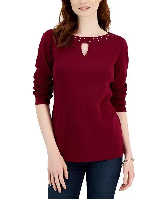 Cotton Hotfix-Embellished Keyhole Top, Created for Macy's