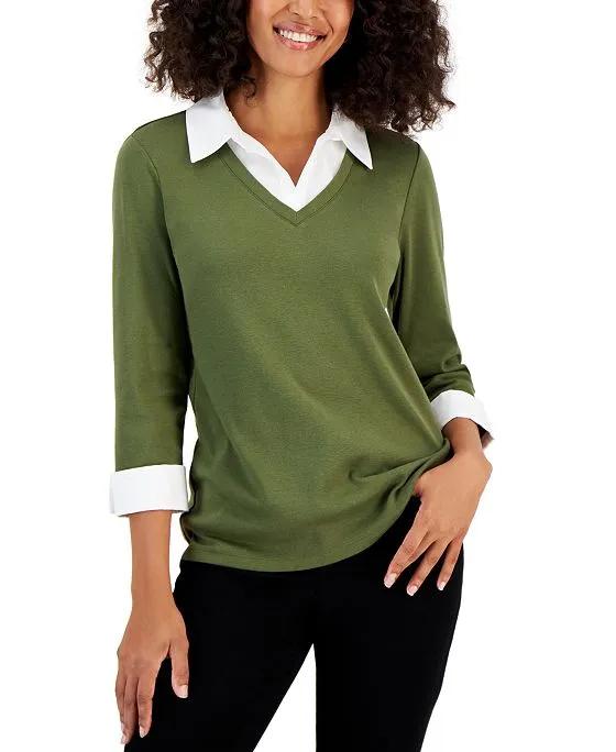 Cotton Layered-Look Woven Top, Created for Macy's