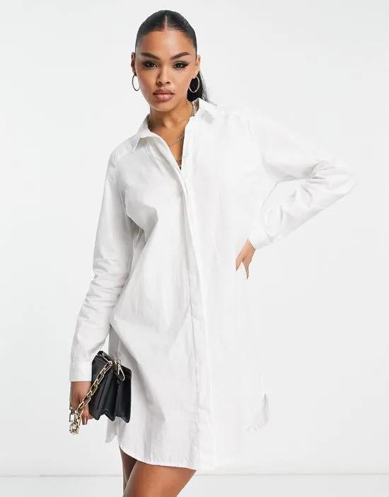 cotton mini shirt dress in white