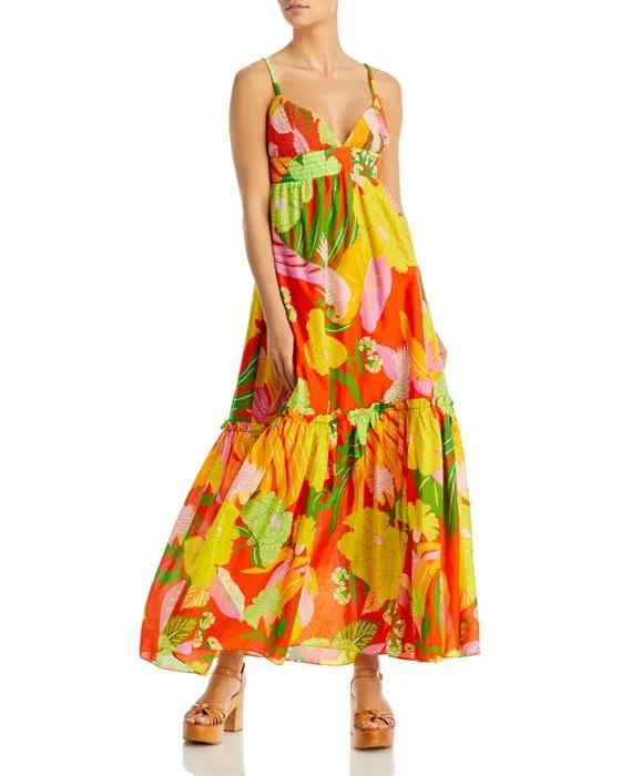 Cotton Neon Floral Maxi Dress