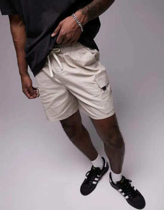 cotton ripstop cargo short in stone