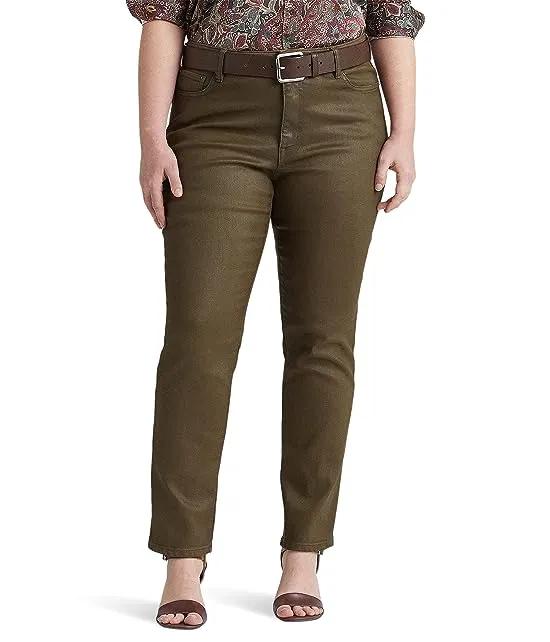 Plus Size Coated Mid-Rise Straight Ankle Jeans in Olive Fern Wash