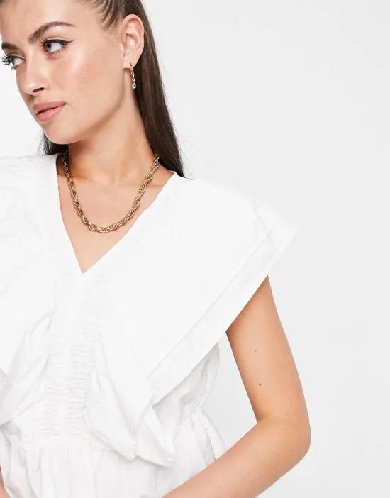 cotton sleeveless frill blouse in white - WHITE