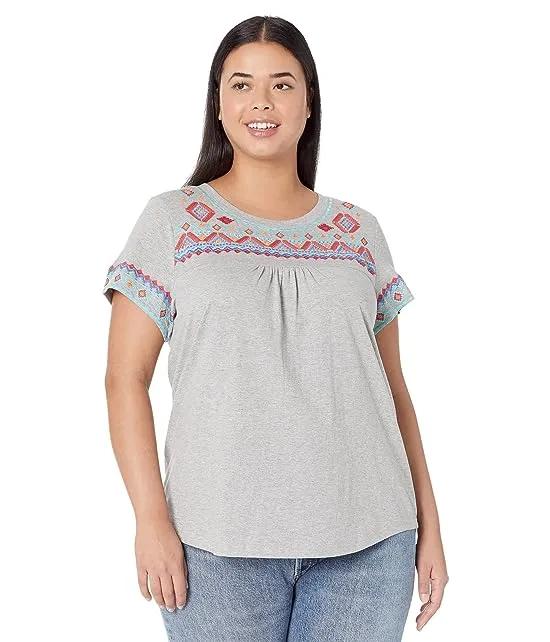 Cotton Slub Jersey Short Sleeve Tee w/ Aztec Embroidery