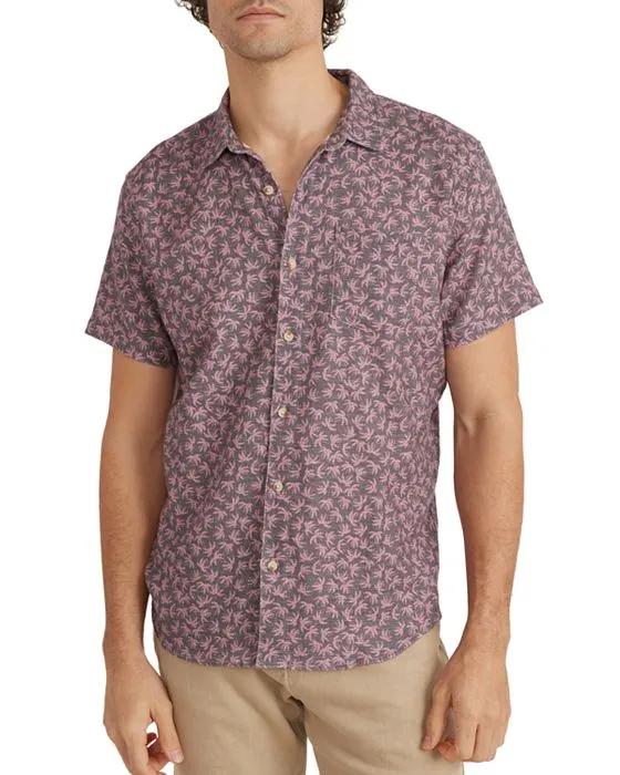 Cotton Stretch Selvage Palm Print Standard Fit Button Down Shirt 