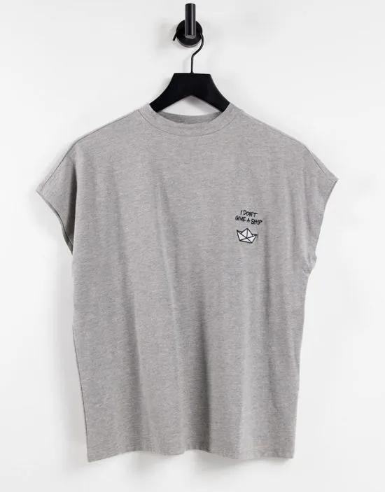 cotton T-shirt with what the ship slogan in gray - gray
