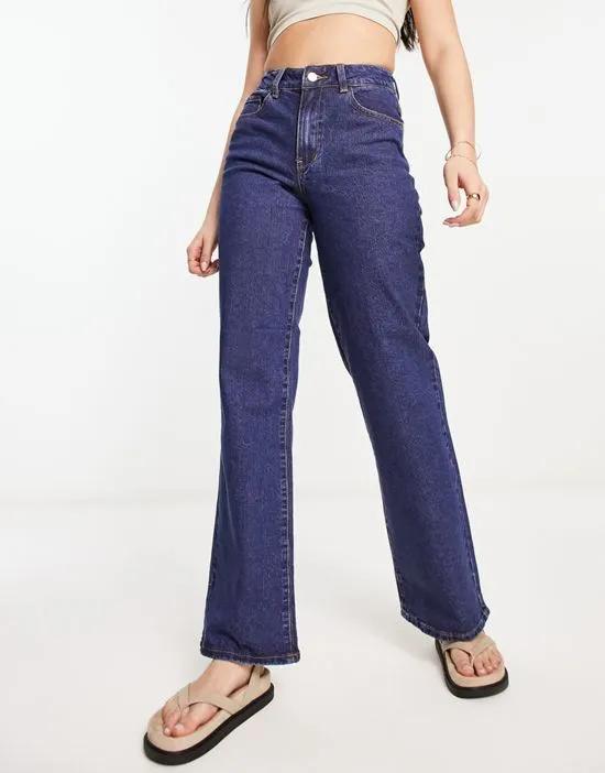 cotton wide leg denim jeans in dark blue