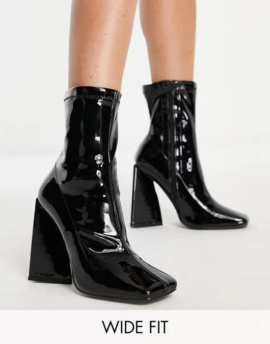 Craving flare heel ankle boots in black patent