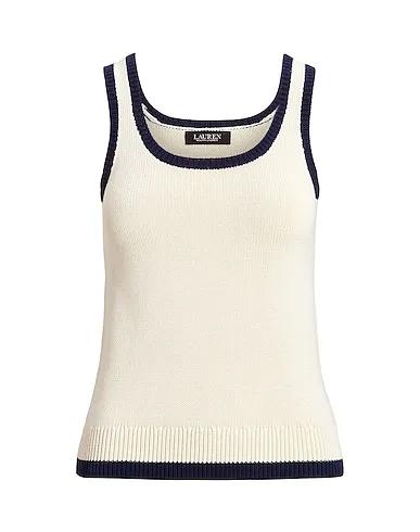 Cream Knitted Top TWO-TONE COTTON-BLEND SLEEVELESS SWEATER
