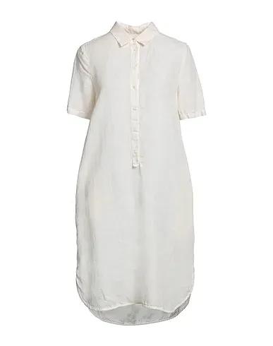 Cream Plain weave Midi dress