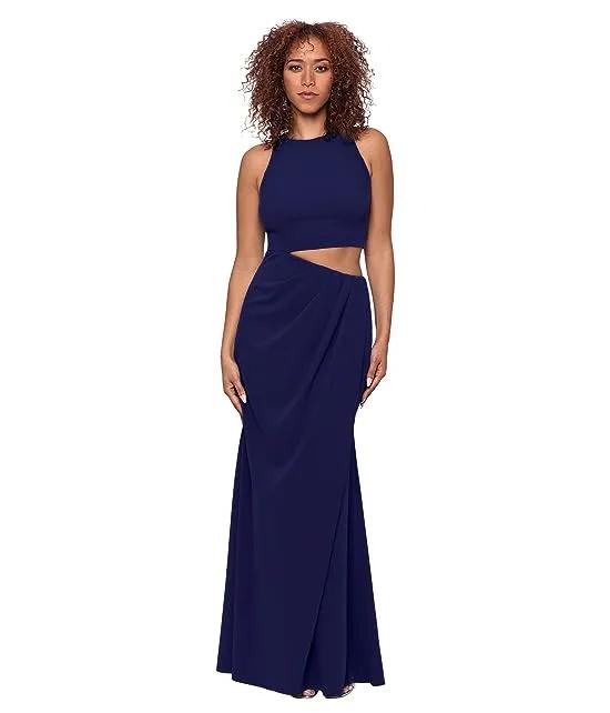 Crepe Halter Gown w/ Side Cutout