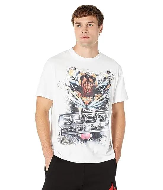 Crew Neck Cotton T-Shirt with "Tiger Roar" Graphic
