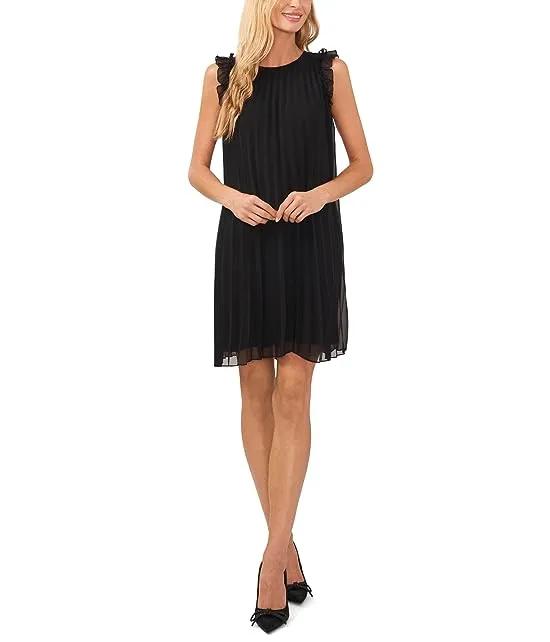 Crew Neck Pleated Dress with Ruffles