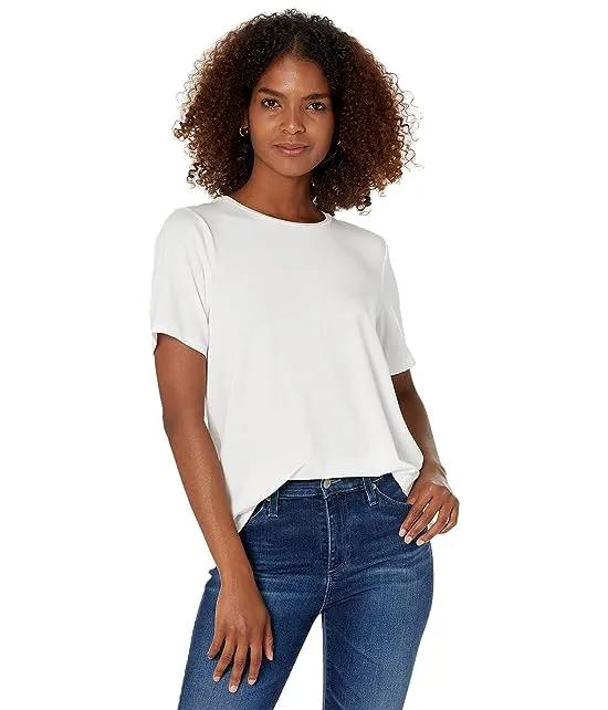 Crew Neck Short Short Sleeve Top in Fine Stretch Jersey Knit