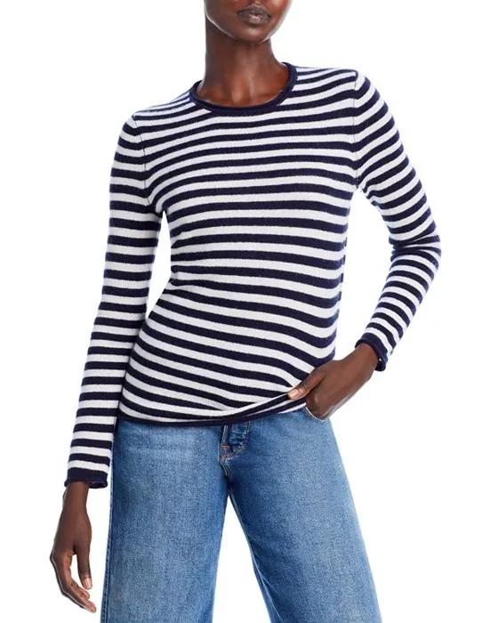Crewneck Long Sleeve Allover Stripe Cashmere Tee - 100% Exclusive