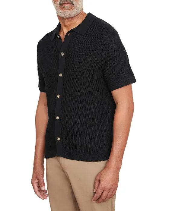 Crochet Button Front Short Sleeve Shirt