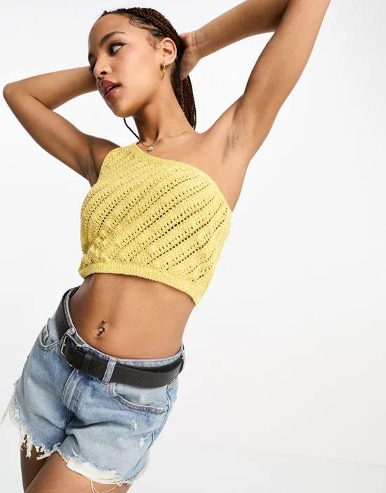 crochet one shoulder top in yellow