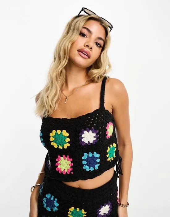 crochet patchwork top in multi - part of a set