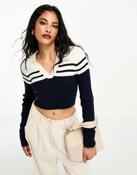 cropped polo sweater in stripe