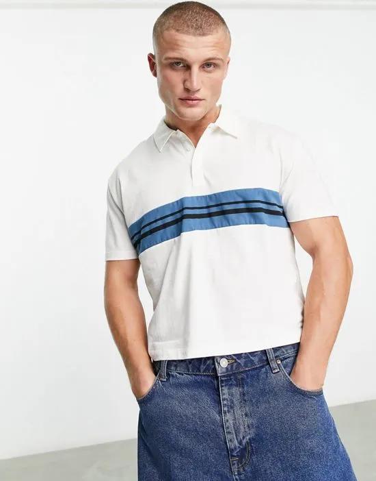 cropped relaxed polo shirt with chest stripes in white