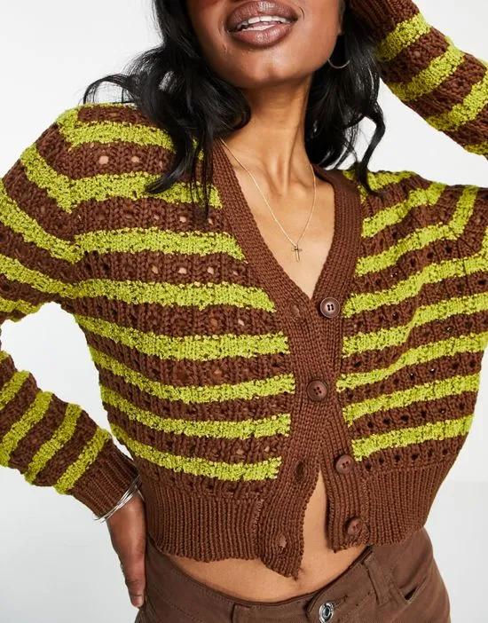 cropped striped cardigan in green and brown